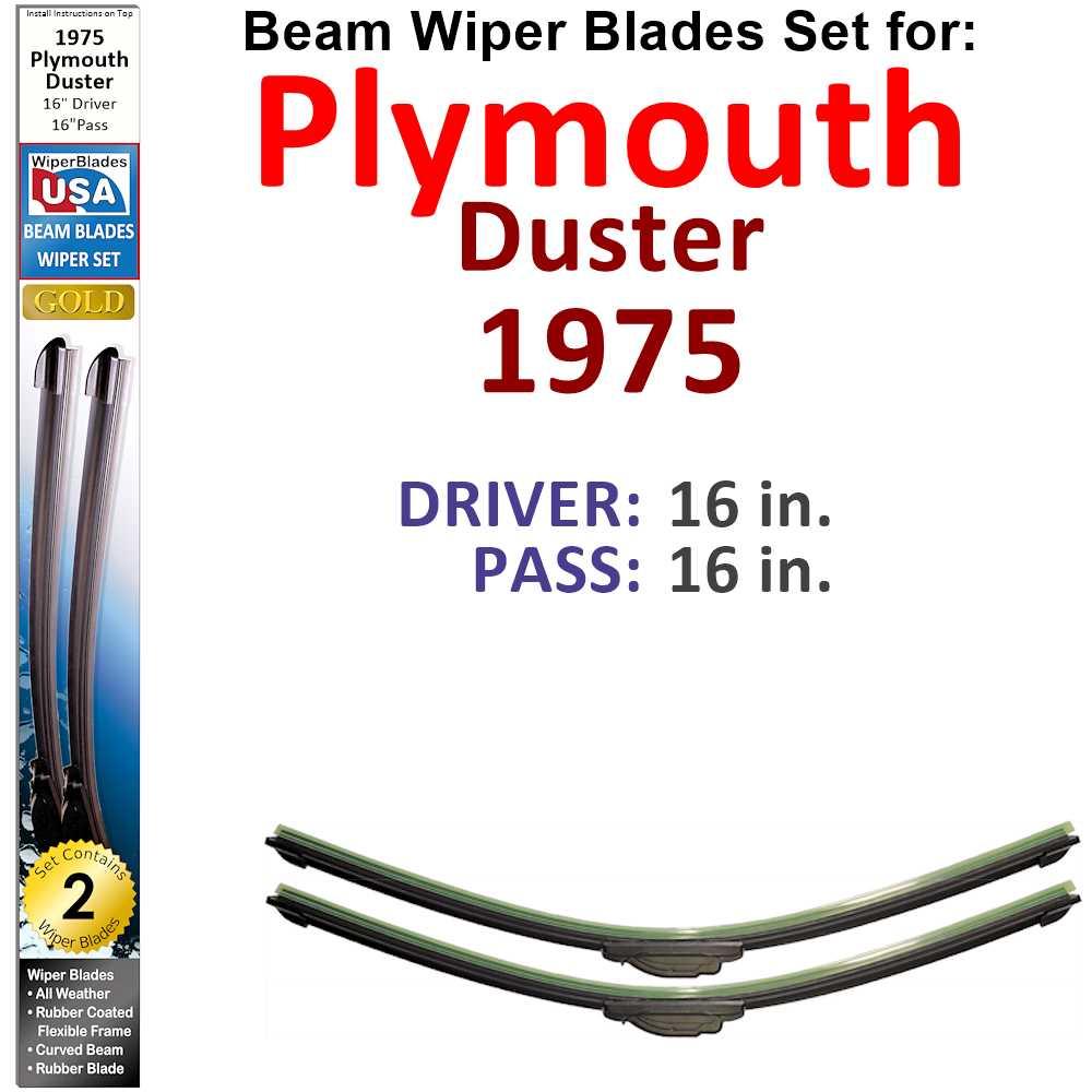 Beam Wiper Blades for 1975 Plymouth Duster (Set of 2) - VirtuousWares:Global