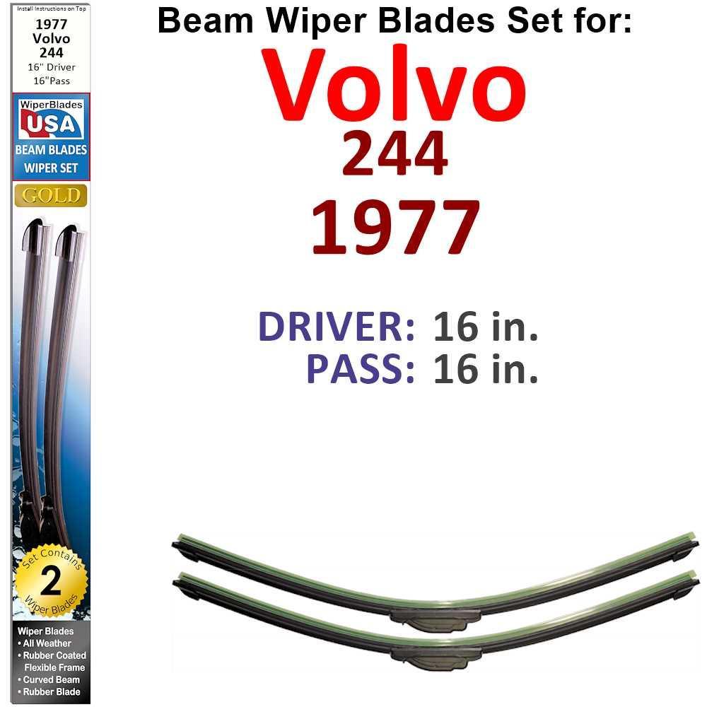 Beam Wiper Blades for 1977 Volvo 244 (Set of 2) - VirtuousWares:Global