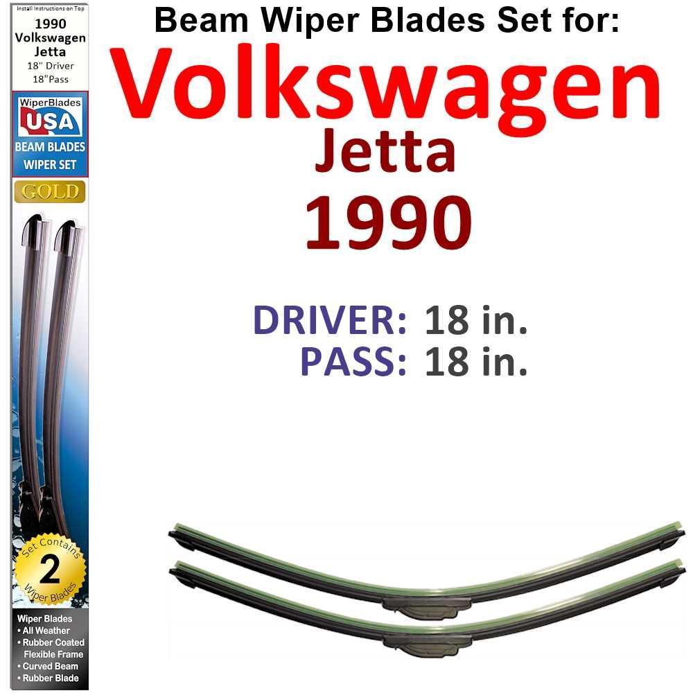 Beam Wiper Blades for 1990 Volkswagen Jetta GLI 16-Valve (Set of 2) - VirtuousWares:Global