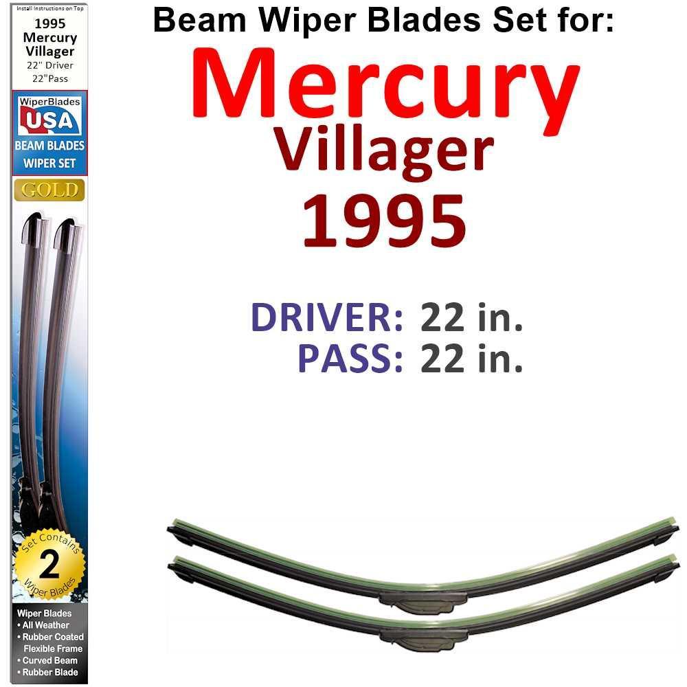 Beam Wiper Blades for 1995 Mercury Villager (Set of 2) - VirtuousWares:Global
