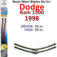 Beam Wiper Blades for 1998 Dodge Ram 1500 (Set of 2) - VirtuousWares:Global