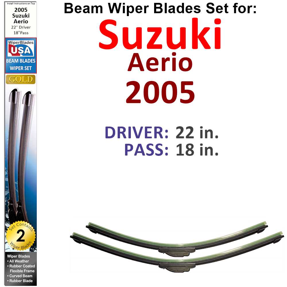 Beam Wiper Blades for 2005 Suzuki Aerio (Set of 2) - VirtuousWares:Global