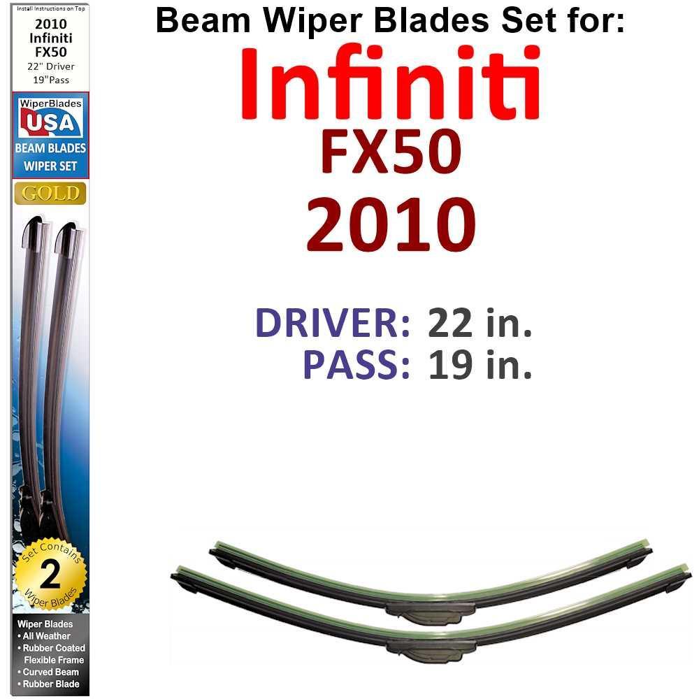 Beam Wiper Blades for 2010 Infiniti FX50 (Set of 2) - VirtuousWares:Global
