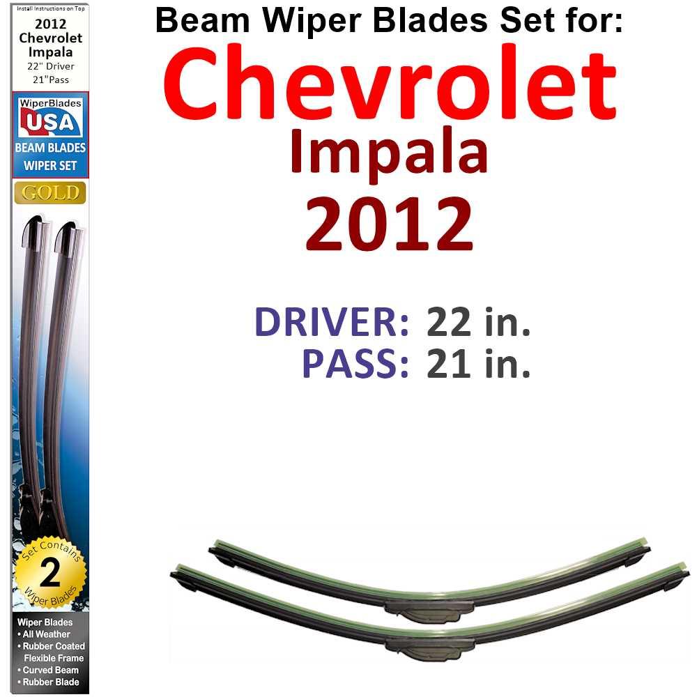 Beam Wiper Blades for 2012 Chevrolet Impala (Set of 2) - VirtuousWares:Global