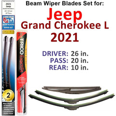 Beam Wiper Blades for 2021 Jeep Grand Cherokee L (Set of 3) - VirtuousWares:Global