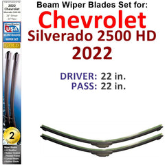 Beam Wiper Blades for 2022 Chevrolet Silverado 2500 HD (Set of 2) - VirtuousWares:Global