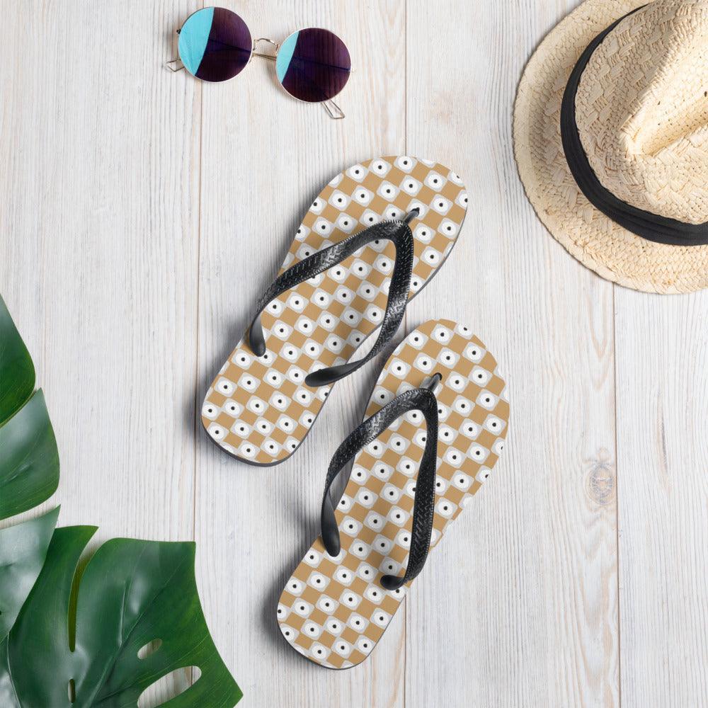 Beige and White Chequered Design. Flip-Flops - VirtuousWares:Global