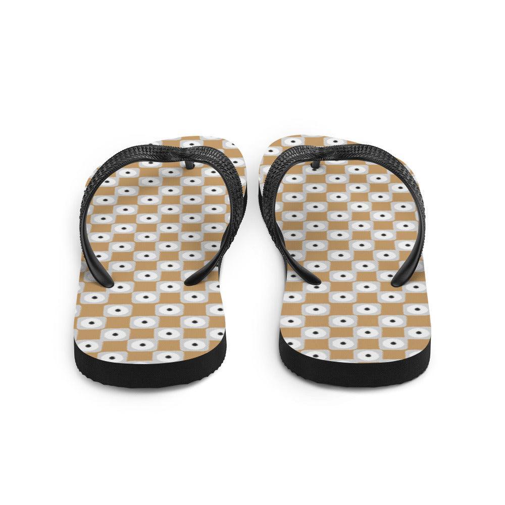 Beige and White Chequered Design. Flip-Flops - VirtuousWares:Global