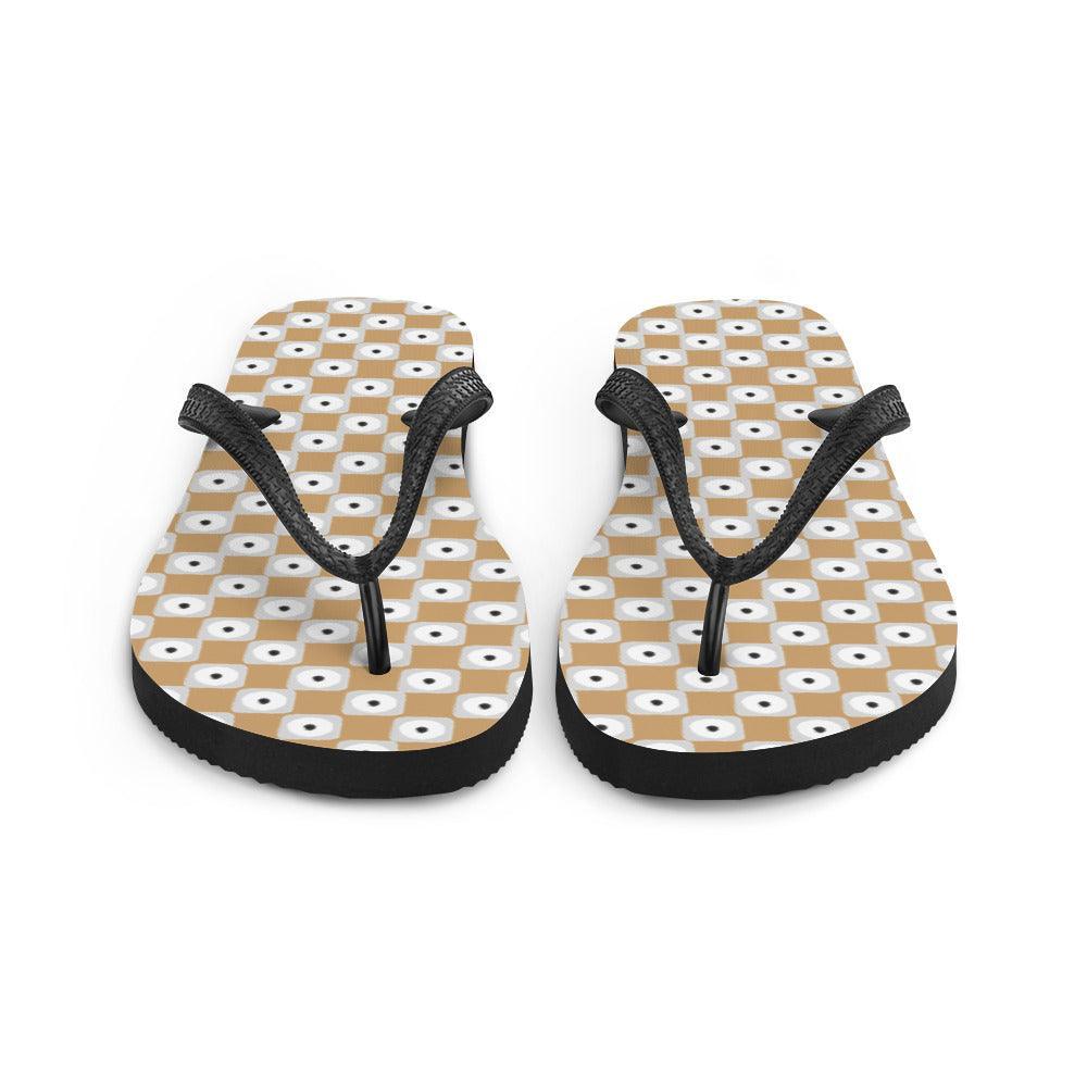 Beige and White Chequered Design. Flip-Flops - VirtuousWares:Global