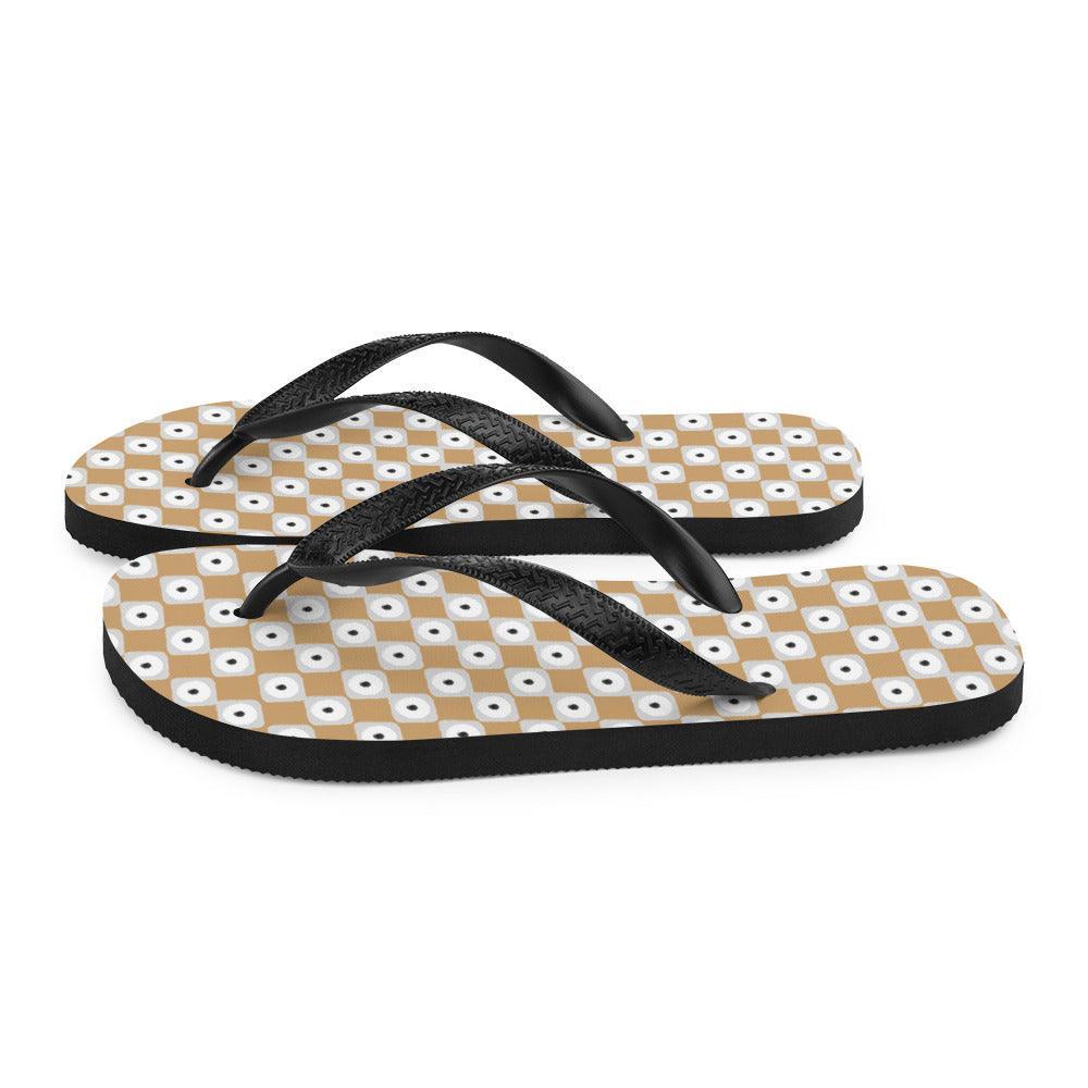 Beige and White Chequered Design. Flip-Flops - VirtuousWares:Global