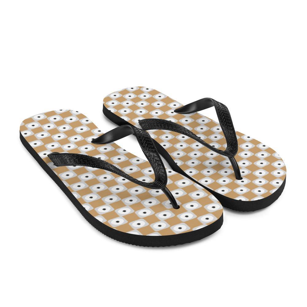 Beige and White Chequered Design. Flip-Flops - VirtuousWares:Global