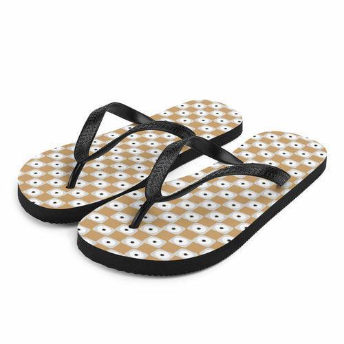 Beige and White Chequered Design. Flip-Flops - VirtuousWares:Global