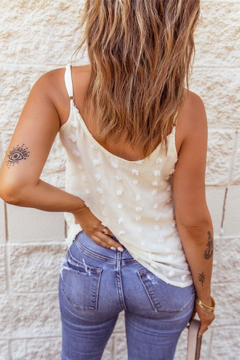 Beige Swiss Dot Tank - VirtuousWares:Global