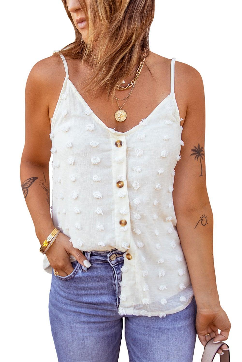 Beige Swiss Dot Tank - VirtuousWares:Global