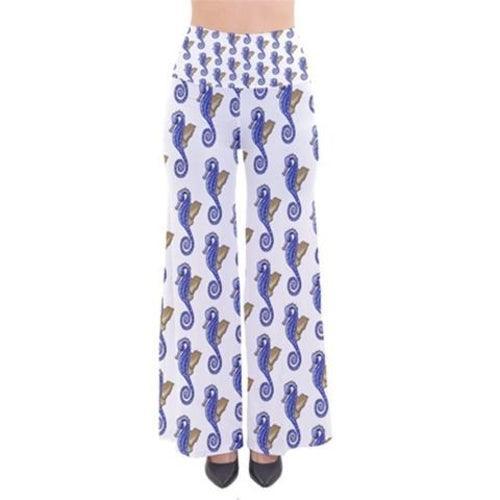 Bell Bottom Cotton Palazzo pants Seahorse Pattern Flare - VirtuousWares:Global