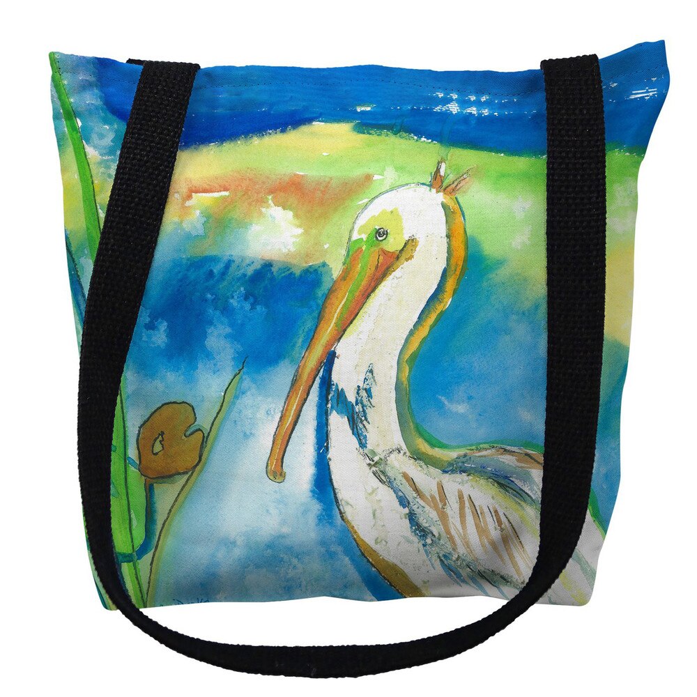 Betsy Drake TY138M 16 x 16 in. White Pelican Tote Bag - Medium - VirtuousWares:Global