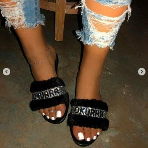 Black Faux Fur Slides - VirtuousWares:Global