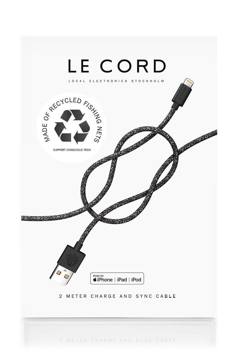 Black iPhone Lightning cable · 2 meter · Made of recycled fishing nets - VirtuousWares:Global