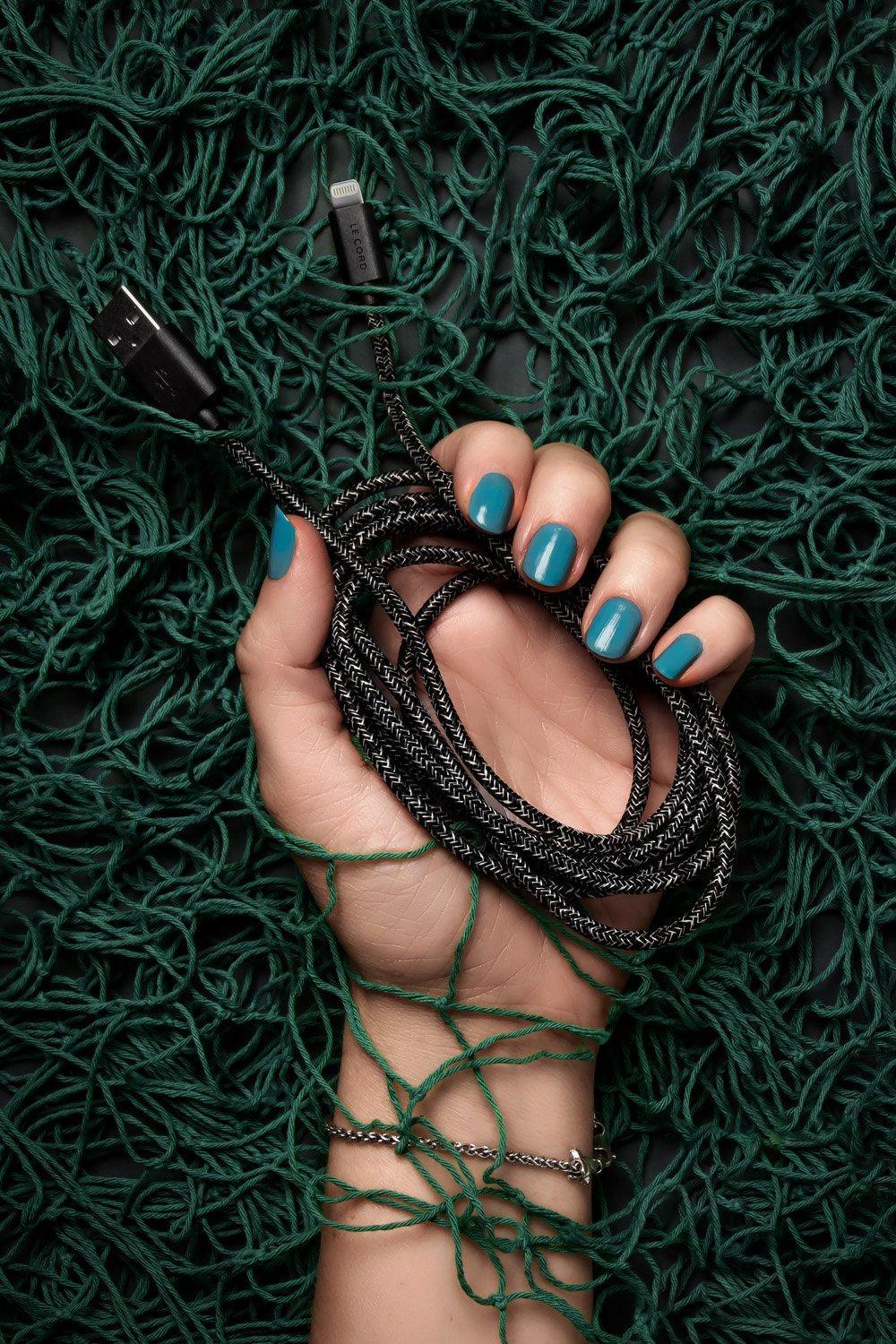 Black iPhone Lightning cable · 2 meter · Made of recycled fishing nets - VirtuousWares:Global