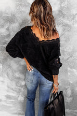 Black Lace V Neck Sweater - VirtuousWares:Global