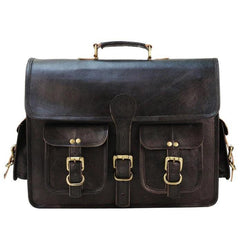Black Leather Laptop Briefcase Large Satchel Shoulder Messenger Bag - VirtuousWares:Global