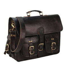 Black Leather Laptop Briefcase Large Satchel Shoulder Messenger Bag - VirtuousWares:Global