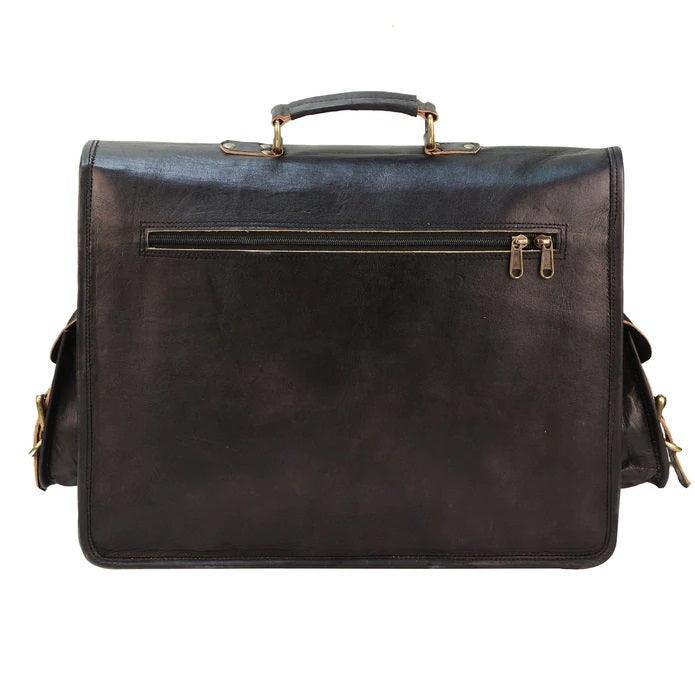 Black Leather Laptop Briefcase Large Satchel Shoulder Messenger Bag - VirtuousWares:Global
