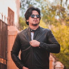 Black Mens Pure Sheep Leather Zipper Jacket - VirtuousWares:Global