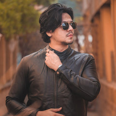 Black Mens Pure Sheep Leather Zipper Jacket - VirtuousWares:Global