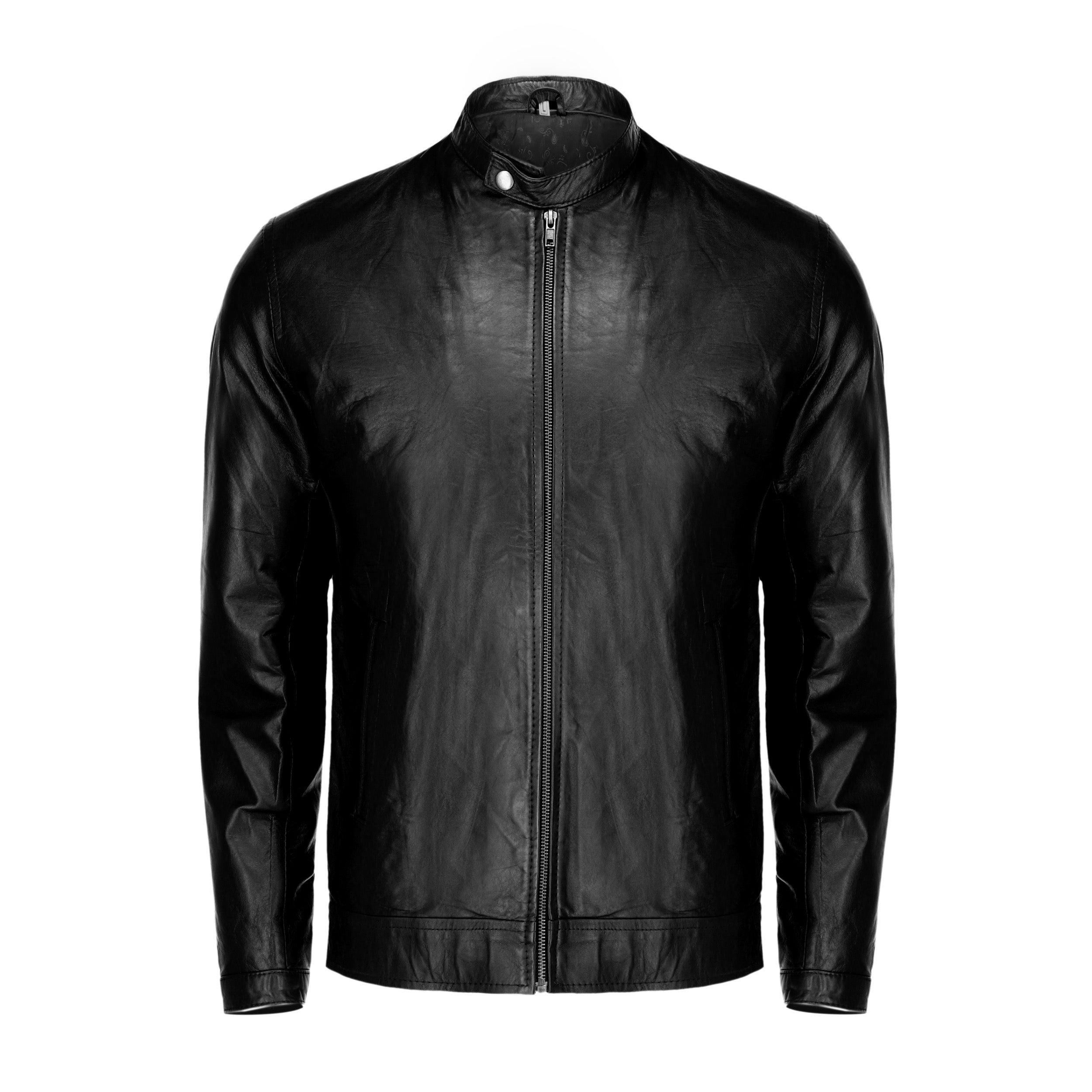 Black Mens Pure Sheep Leather Zipper Jacket - VirtuousWares:Global