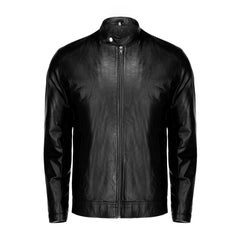 Black Mens Pure Sheep Leather Zipper Jacket - VirtuousWares:Global
