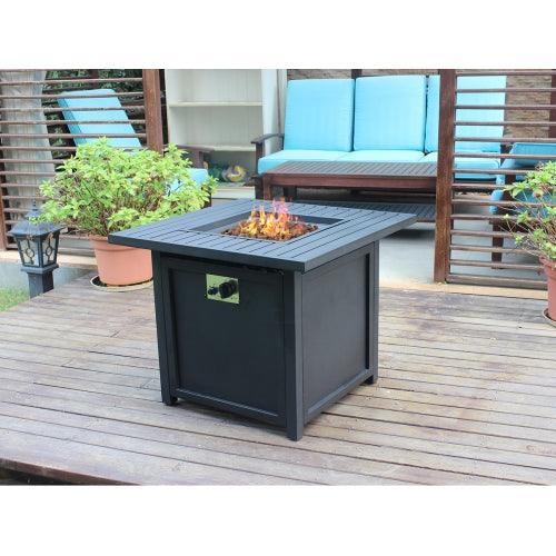 Black Metal Upland 28” Slat Top Gas Fire Pit - VirtuousWares:Global