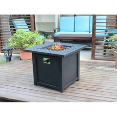 Black Metal Upland 28” Slat Top Gas Fire Pit - VirtuousWares:Global