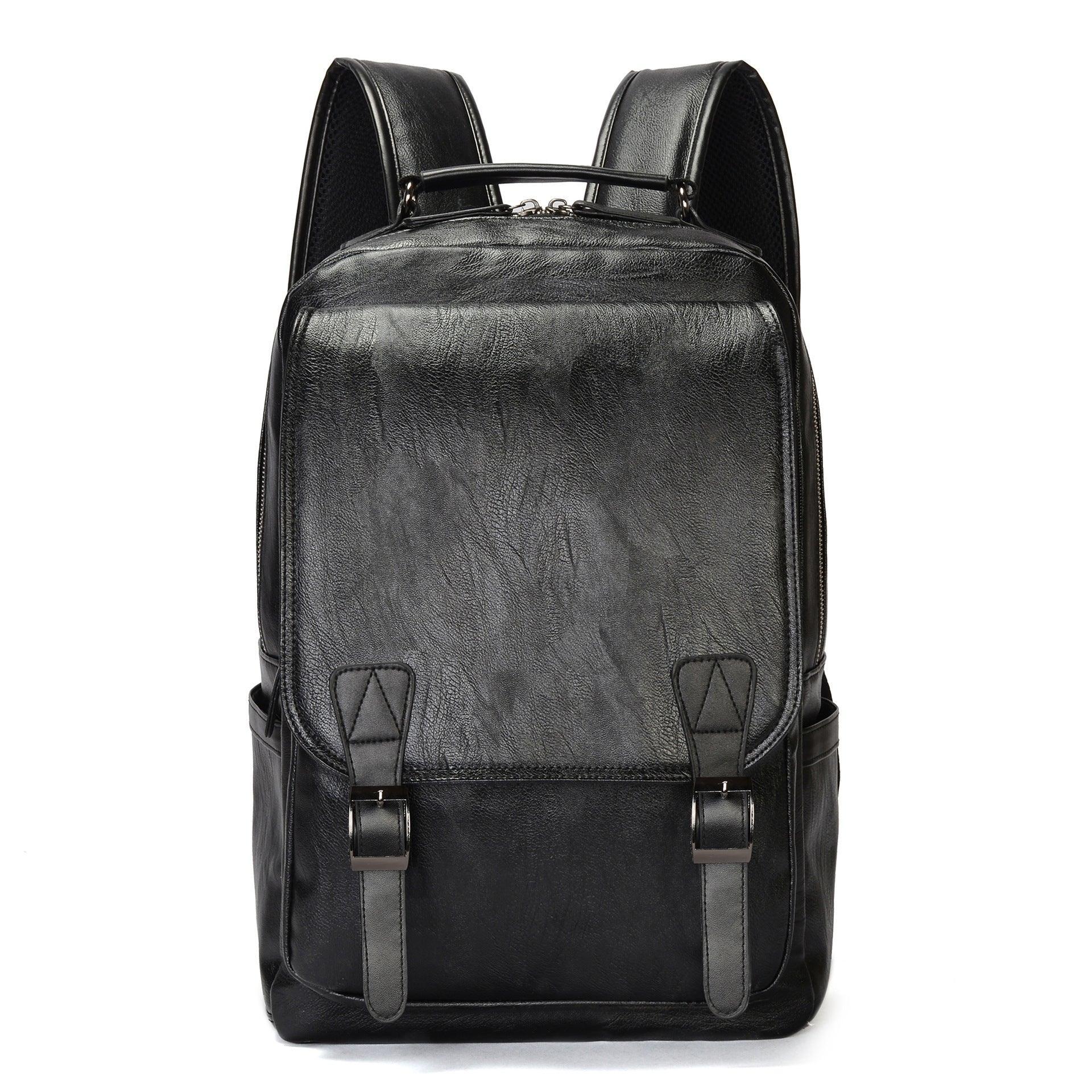 Black PU Leather Large-capacity Backpack - VirtuousWares:Global