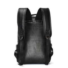 Black PU Leather Large-capacity Backpack - VirtuousWares:Global