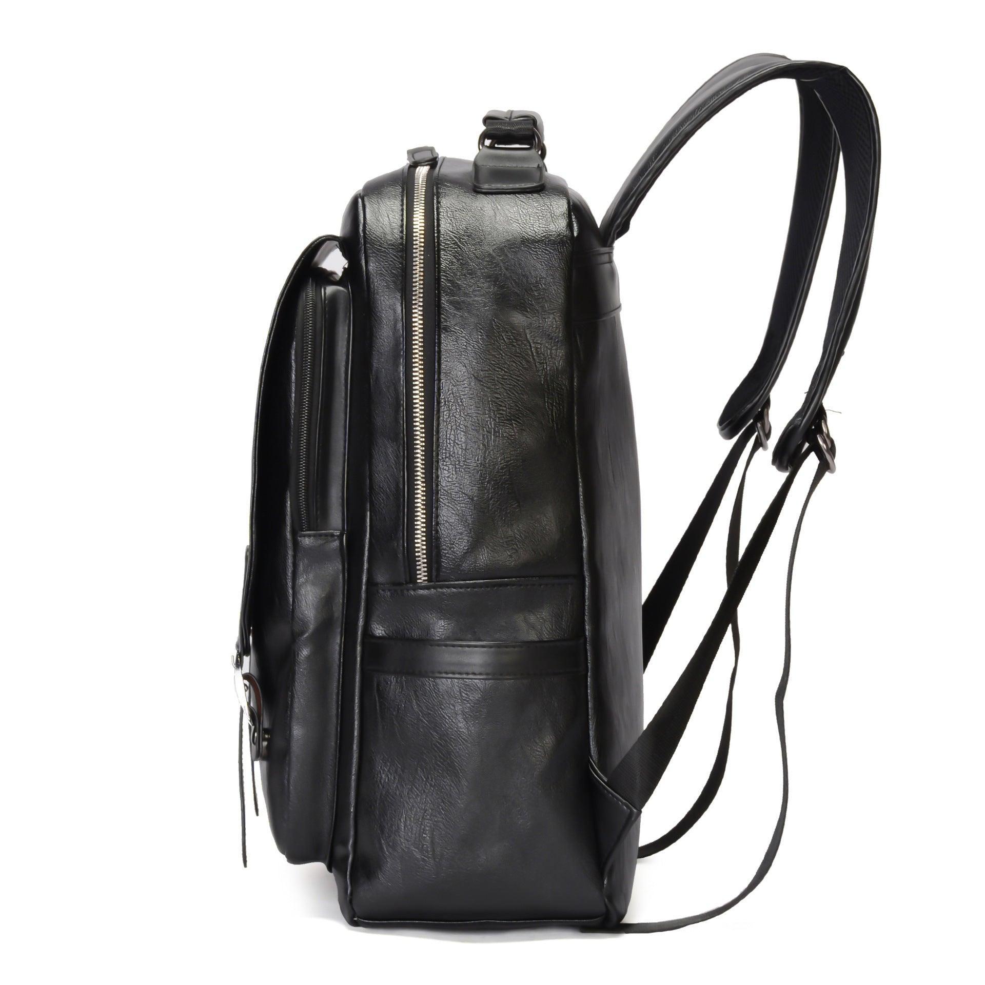 Black PU Leather Large-capacity Backpack - VirtuousWares:Global