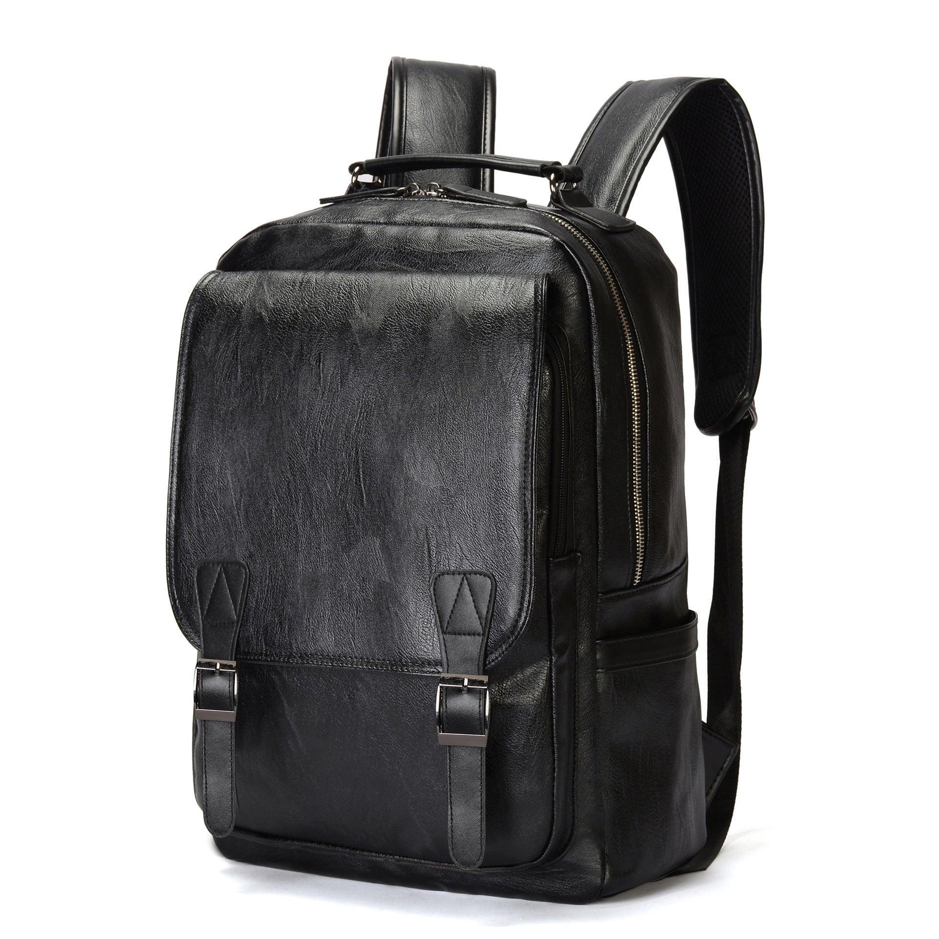 Black PU Leather Large-capacity Backpack - VirtuousWares:Global
