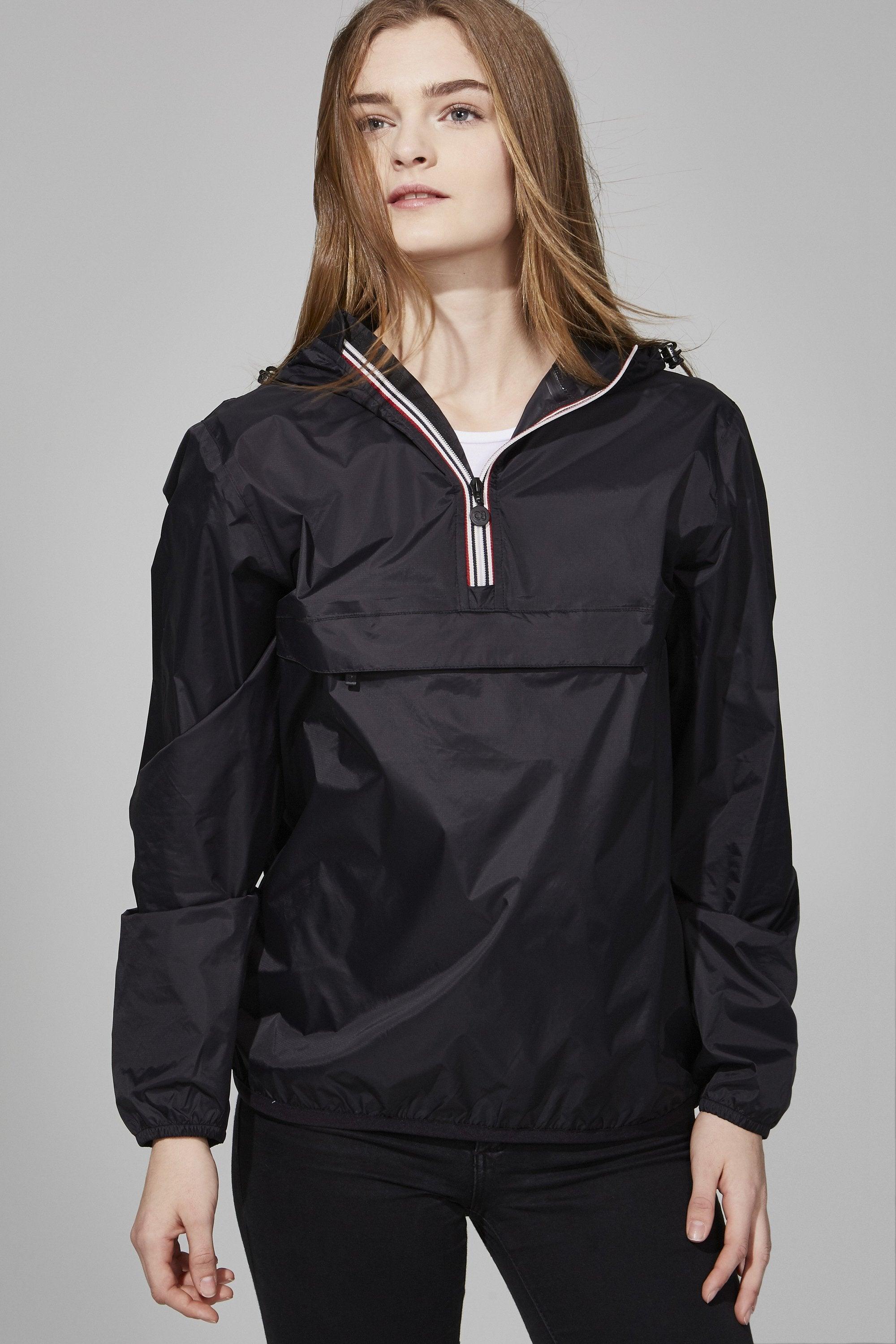 Black Quarter Zip Packable Rain Jacket and windbreaker - VirtuousWares:Global