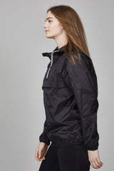 Black Quarter Zip Packable Rain Jacket and windbreaker - VirtuousWares:Global