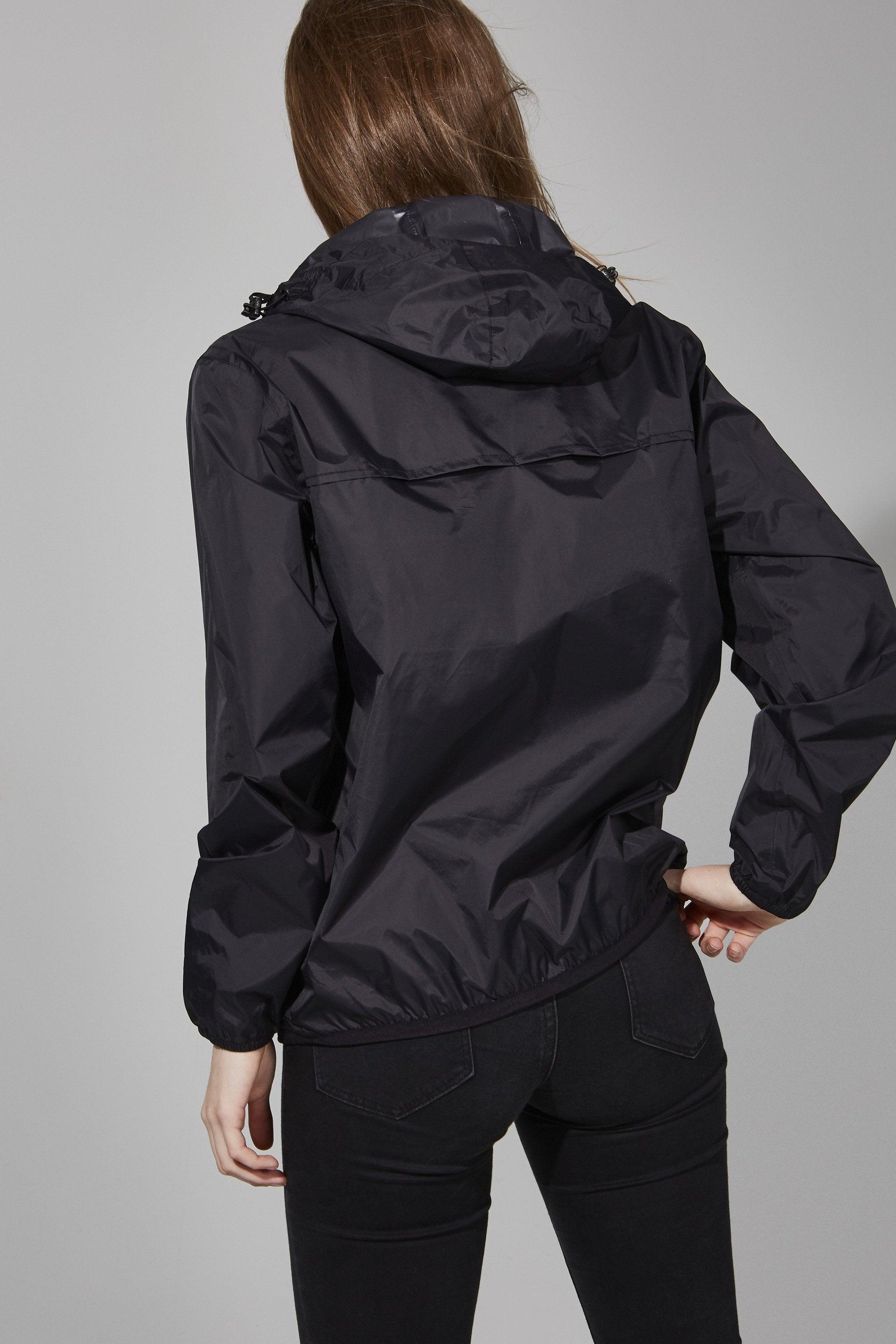 Black Quarter Zip Packable Rain Jacket and windbreaker - VirtuousWares:Global