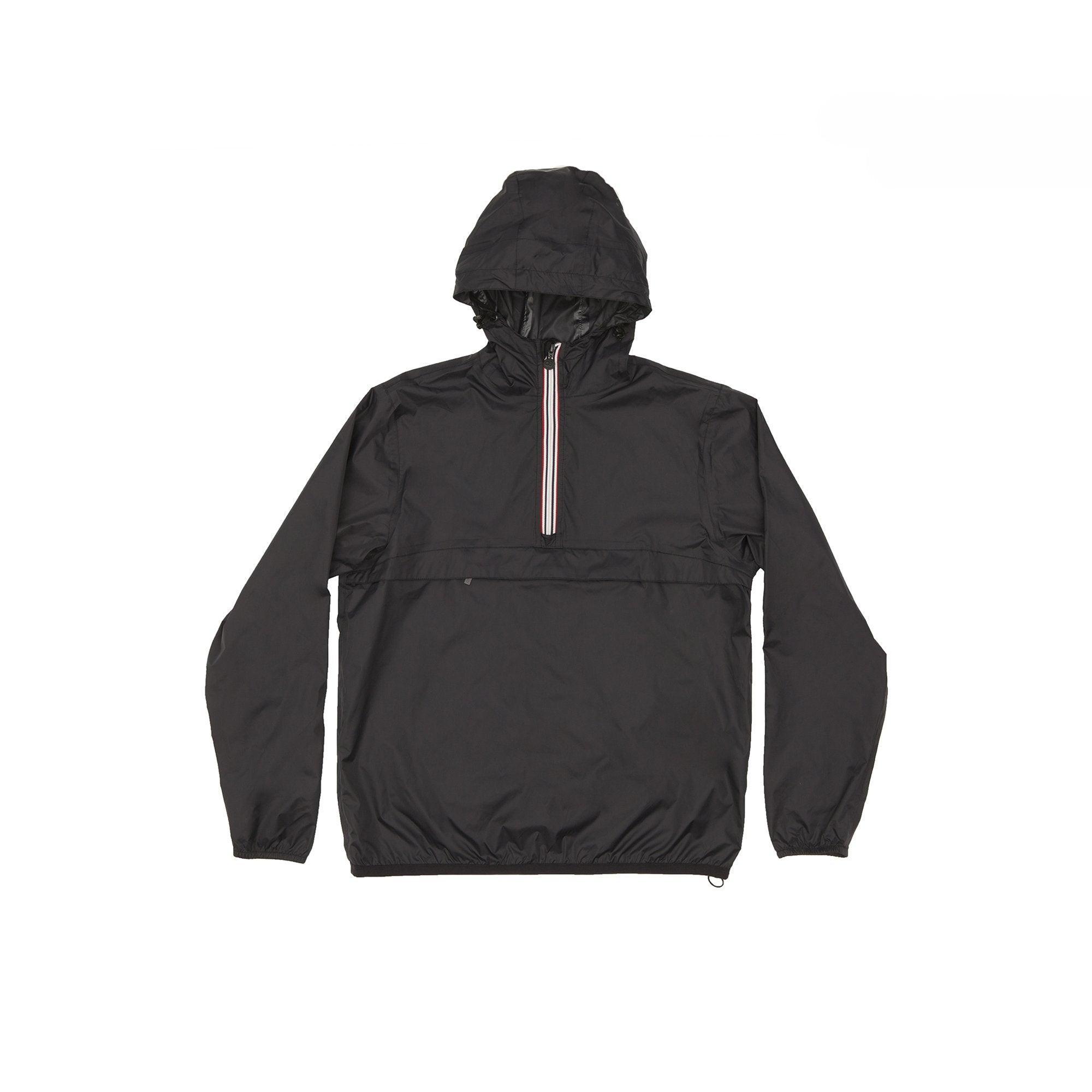 Black Quarter Zip Packable Rain Jacket and windbreaker - VirtuousWares:Global