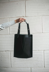 Black soft leather zipped tote, Shoulder weekender, teacher bag, - VirtuousWares:Global