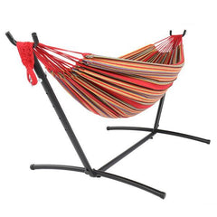 Black Steel Pipe Hammock Frame with Polyester Cotton Hammock Set - VirtuousWares:Global