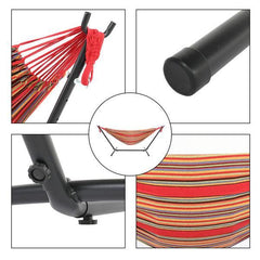 Black Steel Pipe Hammock Frame with Polyester Cotton Hammock Set - VirtuousWares:Global