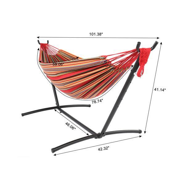 Black Steel Pipe Hammock Frame with Polyester Cotton Hammock Set - VirtuousWares:Global