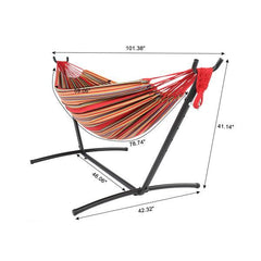 Black Steel Pipe Hammock Frame with Polyester Cotton Hammock Set - VirtuousWares:Global