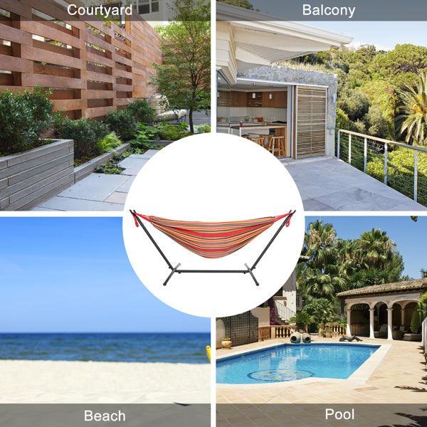 Black Steel Pipe Hammock Frame with Polyester Cotton Hammock Set - VirtuousWares:Global