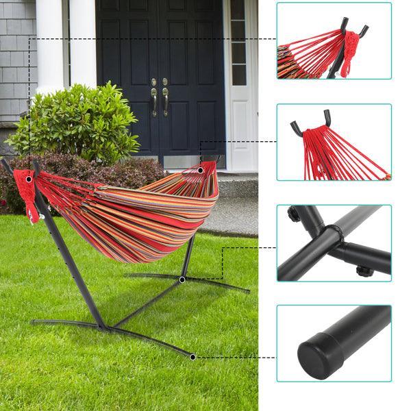Black Steel Pipe Hammock Frame with Polyester Cotton Hammock Set - VirtuousWares:Global