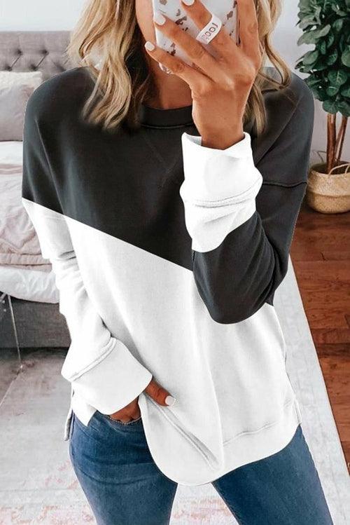 Black White Patchwork Dropped Shoulder Sleeve Sweatshirt - VirtuousWares:Global