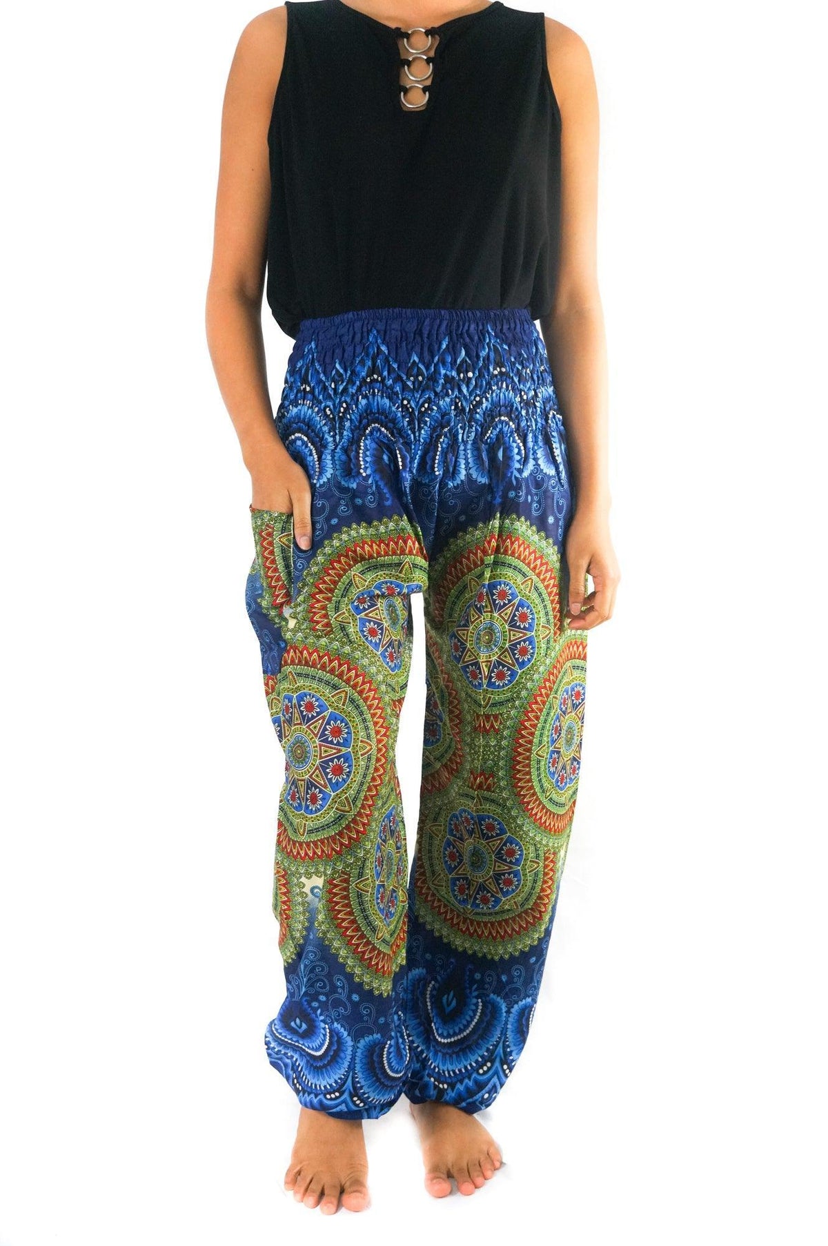 Blue Geometric Women Boho Pants Hippie Pants Yoga Pants - VirtuousWares:Global